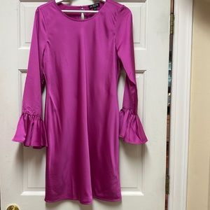 J Crew Pink Dress with Ruffle Long Bell Sleeve
